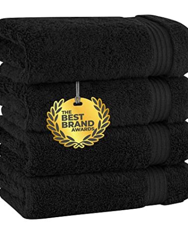Cotton Paradise Hand Towels for Bathroom, 100% Cotton Turkish 4 Piece Hand Towel Set, Soft Absorbent Face Towels, Black Hand Towels