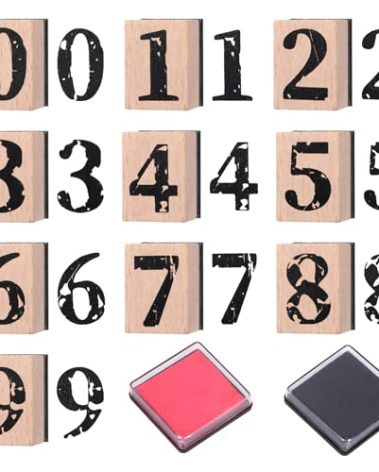 10 Pcs Number Stamps Set, Wooden Number Rubber Stamps 0-9 with 2 Colors Stamp Pad, Craft Ink Digits Stamp for Calendar Scrapbooking Card Making DIY Crafting Back to School Supplies Gifts
