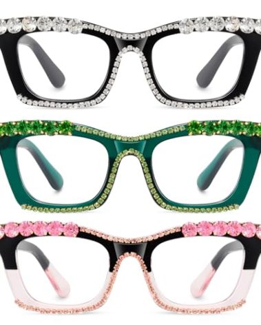 Hubeye Oprah Style Reading Glasses for Women Men Blue Light Blocking Computer Square Readers with Spring Hinge (Black+Green+Pink,+2.0)