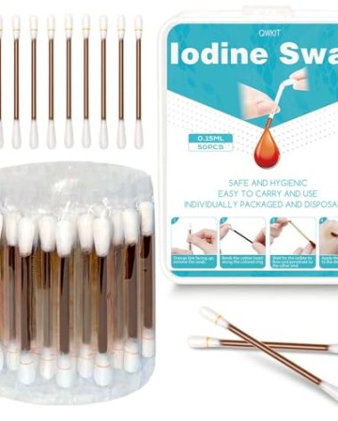 50pcs Iodine Swabs Individually Wrapped Disposable, Iodophor Swabs Outdoor Supplies, Packaged Iodine Swabs for First Aid Swabsticks for Nasal Ears Bruise Travel