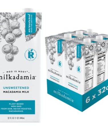 milkadamia Macadamia Milk - Unsweetened - 32 Fl Oz (Pack of 6) - Lactose Free, Vegan, Shelf Stable, Plant Based, Non Dairy, Dairy Free