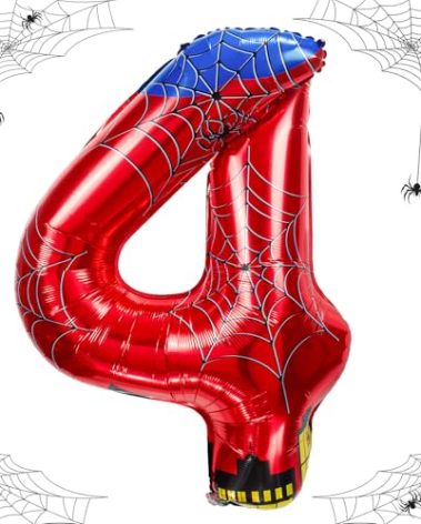 laackys 40 inch spider theme number foil balloons, children's party balloon supplies with classic numbers 1 to 9, birthday decoration supplies,number large balloons for spider theme parties(4)