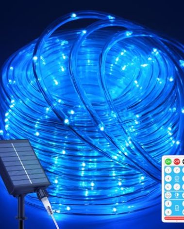 ICRGB Solar Pool Lights for Above Ground, 66FT 200LED 1800mAh Solar Rope Lights Outdoor, IP67 Waterproof Blue String Light with Remote, 8 Modes & Timing, Pool Garden Patio Fence Walkway Christmas