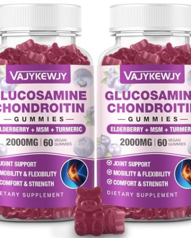 VAJYKEWJY 2 Packs 2000mg Glucosamine Chondroitin Gummies, Extra Strength Glucosamine with Chondroitin MSM & Turmeric, Joint Support Supplement, Antioxidant Immune Support - 120 Gummies