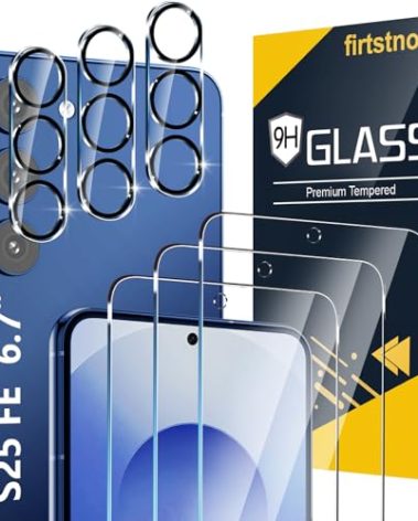 3 Pack Glass Screen Protector for Samsung Galaxy S25 FE [6.7 inch] + 3 Pack Camera Lens Protector, 9H Tempered Glass, Fingerprint Unlock, HD Clear Case Friendly Anti-Scratch