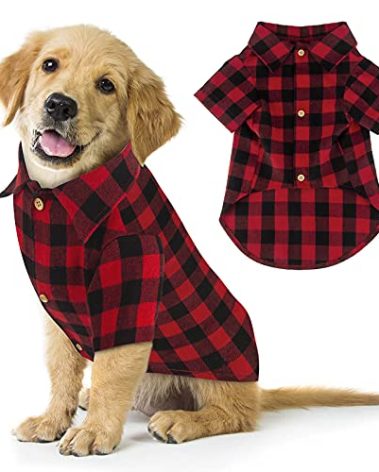 Plaid Dog Shirt Red Buffalo Dog Outfit Soft Casual Pet Clothes for Small Medium Large Dogs Puppy Cats Halloween Thanksgiving Christmas Costumes(M)