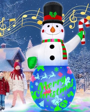 7Ft Christmas Inflatables Snowman Built-in Music Box & Rotating Colorful LED Lights, Christmas Inflatable Decoration Outdoor Blow Up Yard Decoration Snow Man for Holiday Party Xmas New Year