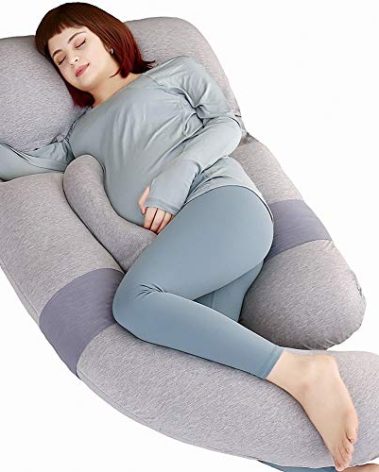 MOON PINE 60 inch Pregnancy Pillow, Detachable Maternity Body Pillow, Large U Shaped Sleeping Pillow for Pregnant Women with Removable Cover (Grey-Jersey)
