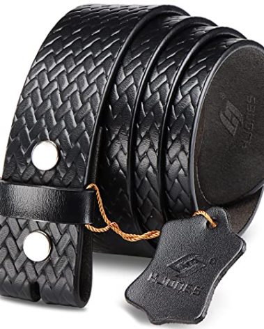 HJones Men’s Replacement Belt no Buckle Belt Strap, Men's Leather Belt with Silver Snap On Belt Without Buckle 1 1/2” Wide