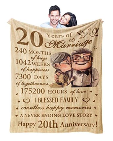 Neuturs 20th Anniversary Wedding Blanket Gifts for Couple Him Her Wife Husband, 20 Year Anniversary Wedding Gifts for Men Women, 20th Anniversary Decorations, 20 Years of Marriage Blanket 60"X50"