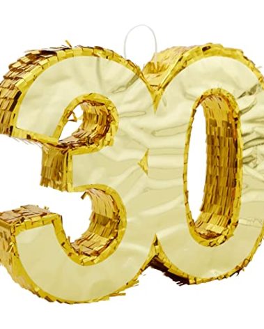 Sparkle and Bash Gold Foil Number 30 Pinata - Small, 16.5x13x3 In - Easy-Fill Pinata for 30th Birthday Decor, Construction & Anniversary Decoration - Hanging Display for Party Decoration