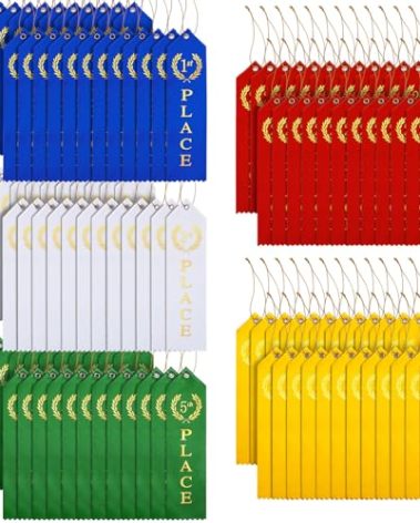 Kenning 150 Pieces Track Award Ribbons 1st, 2nd, 3rd, 4th, 5th Trophy Place Flat Carded Set Prize Contest Award Ribbons with Event Card and Rope for Competition Event Contests Activities