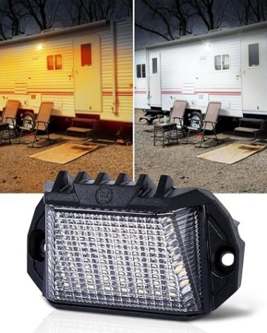 HOYUZA RV Exterior Light, 1300LM Aluminum LED Porch Light With Dual Color White/Amber for RV Camper Trailers Truck Porches Towing 5th Wheels 1 PCS