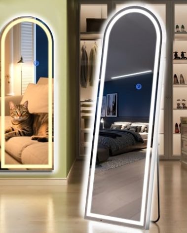 InfiniGlass Arch Full Length Standing Mirror with LED Lights, 56"x20" Lighted Mirror with Dimming & 3 Color Lighting, Tall Mirror Full Body for Bedroom, Dressing Room