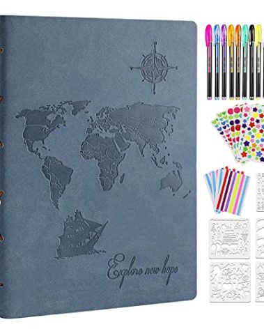 ZEEYUAN Leather Scrapbook Photo Album 60 Pages Vintage Travelling Journal Scrapbook Album DIY Photo Album, World Map Scrap Book Our Adventure Book Memory Photo Book Scrapbook Supplies
