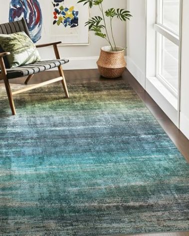 Kokia Abstract Area Rug Living Room 5x7 Colorful Washable Large Rug Bedroom Living Room Under Dining Table Soft Non Slip Stain Resistant Blue Carpet Room Decor, Oslo Teal