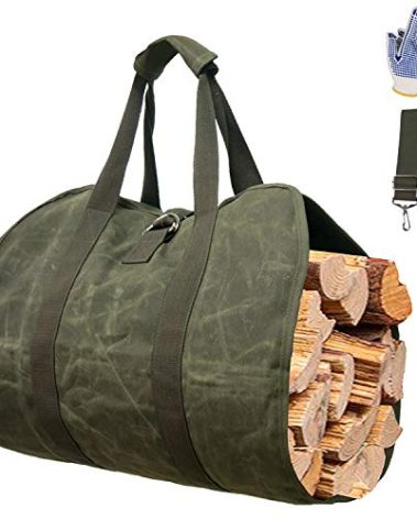 Gialer Firewood Carrier, Heavy Duty Canvas Bag, Large Log waxed carrier Tote Bags Fireplace logs Wood Stove Accessories, Campfire chimenea, Wood Bucket Holder Indoor rack, Outdoor Camping Canvas Bags