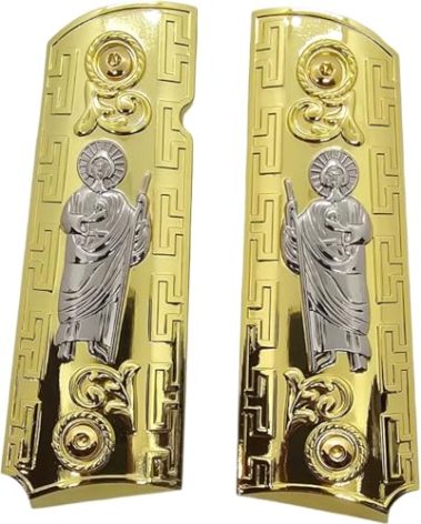 1911 Grips SAN Judas ST. Jude Full Size Government Ambi Cut Gold Plated