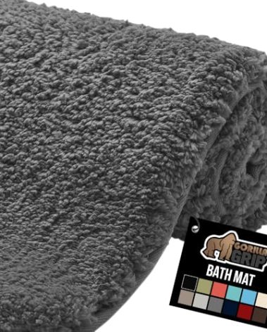 GORILLA GRIP Bathroom Rugs, 30x20, Ultra Soft Absorbent Mat, Thick Plush Bath Rug, Machine Washable, Microfiber Quick Dry, Mats for Shower, Bathtub and Floor, Home Decor Accessories, Charcoal