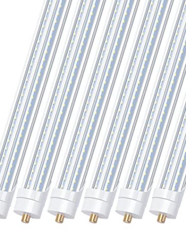 8FT LED Shop Light Bulbs, 8 Foot Led Tube for T8 T10 T12 Fluorescent Replacement, 90W 10000LM, 5000K, Single Pin FA8 V Shaped LED Bulb Light, Ballast Bypass, Dual-Ended Power(6Pack)