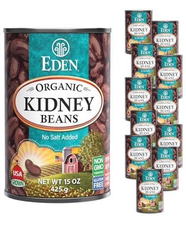 Eden Organic Red Kidney Beans, 15 oz Can, No Salt Added, Non-GMO, U.S. Grown, Heat and Serve, Macrobiotic, Red Beans (12-Pack)