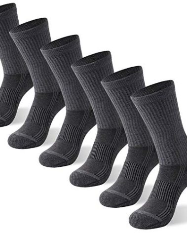 FOOTPLUS Copper Infused Socks,Unisex Crew Thick Cushioned Sole Hiking Boot Odor Free Moisture Wicking Running Camping Trekking Socks, 6 Pairs Dark Grey, Large