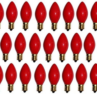 Dobar C7 Christmas Lights Replacement Bulbs - Red C7 Replacement Bulbs - E12 Candelabra Base - 5 Watt, 120 Volt - Set of 25 - Waterproof - UL Listed