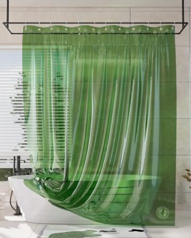 AmazerBath Long Shower Curtain Liner, 100% EVA Soft Clear Green Heavy Duty 78 inch Shower Curtain and Liner 2-in-1, 72x78 Plastic Bathroom Shower Curtain, 12 Rustproof Grommets & 3 Weighted Stones