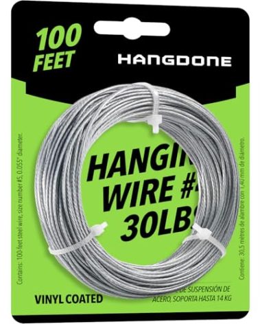 HANGDONE Coated Picture Hanging Wire #4 30lbs 100-Feet, Flexible Steel Wire 16 Gauge for Hang Up Frame/Painting and Mirror