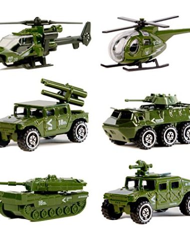 Nunkitoy Die-cast Military Vehicles,6 Pack Assorted Alloy Metal Army Vehicle Models Car Toys,Mini Army Toy Tank,Jeep,Panzer,Anti-Air Vehicle,Helicopter Playset for Kids Toddlers Boys