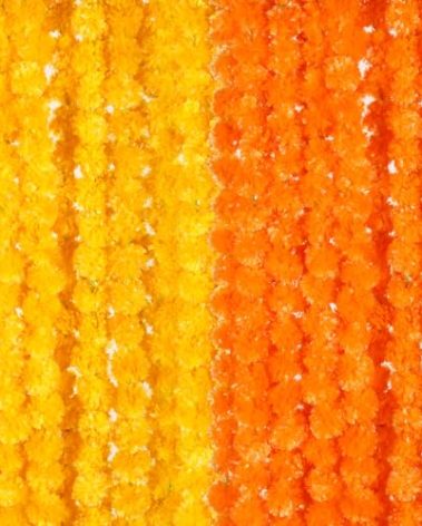 Giegxin 15 Pack Marigold Garland for Decoration 5 ft Long Strands Faux Artificial Marigold Flowers for Dia De Los Muertos Diwali Indian Wedding Party Decorations(Yellow,Orange)