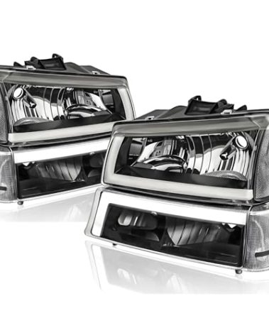 Headlights Headlamp Assembly w/LED DRL compatible with 2003 2004 2005 2006 Chevy Silverado 1500 2500 3500, 03-06 Avalanche (No Cladding only), Black Housing Clear Side