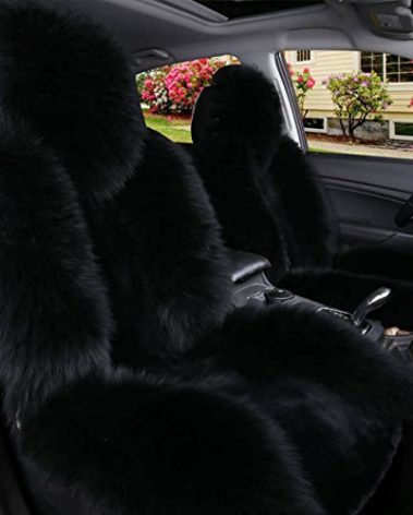 IMQOQ A Pair 50% Genuine Sheepskin Fur Car 2 Front Seat Covers Set Winter Warm Universal Black…