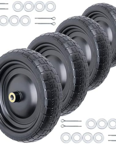 13" Flat Free Wheels, 4.00-6 Tire Flat Free 4-Pack with 3/4" Bearings 2.1" Offset Hub for Gorilla Cart, Wheelbarrow, Garden Cart, Trolleys, Hand Trucks & Yard Trailers