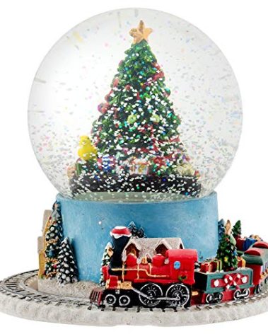 Elanze Designs Christmas Tree Village Sturdy Musical Glitter Water Snow Globe Tabletop Figurine Decoration and Moving Train - Plays Tune We Wish You A Merry Christmas