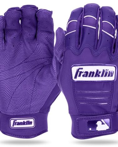 Franklin Sports MLB Batting Gloves - CFX Pro Adult + Youth Batting Gloves Pair - Baseball + Softball Gear - Premium Pro-Quality Leather - Purple Highlight - Adult Large