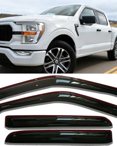 in-Channel Window Visors Rain Guards for Ford F150 2015-2020 SuperCrew, for Ford F250 F350 F450 F550 Super Duty Crew Cab 2017-2022, Vent Window Deflectors Sun Shade Shields Truck Accessories