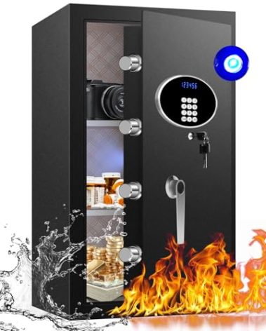 RETLLAS 5.8 CuFt Heavy Duty Home Safe Box with Secure Digital Keypad, Key Lock, LCD Screen, Removable Shelf, and Sensor Light for Secure Storage of Documents, Valuables, and Business Use