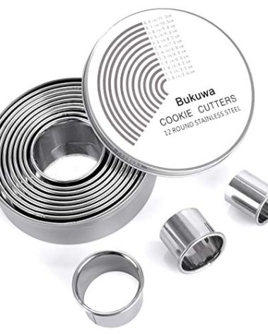 12 Pieces Round Cookie Biscuit Cutter Set,Graduated Circle Pastry Cutters,18/8 Stainless Steel Cookie Cutters and Donut Cutter Ring Molds