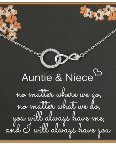 MADAOGO Auntie Niece Necklace, 925 Sterling Silver Infinity CZ Circle Necklace, Mother’s Day Gifts for Aunts, Niece Gifts from Aunt