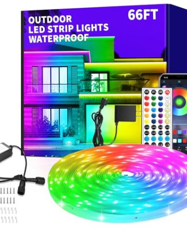 vimeepro 66ft Outdoor LED Strip Lights Waterproof,IP68 Outside Led Light Strips Waterproof,Color Changing with App/Remote Control,Music Sync RGB Outdoor Led Rope Lights for Bedroom