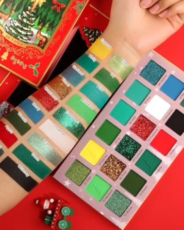 Christmas Makeup Green Eyeshadow Palette, Chrome Forest Green Eye Shadow Palette, Teal Blue Gold Red Glitter Eyeshadow For Christmas Gift Themed Party Red Black White Smokey Eyes Shrek Witch Makeup