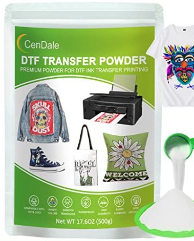 CenDale DTF Powder, 500g/17.6OZ White Hot Melt Adhesive Digital DTF Transfer Powder for Sublimation, Compatible with DTF and DTG Printers, DTF PreTreat Powder for All Fabric Jeans Cotton T-Shirt