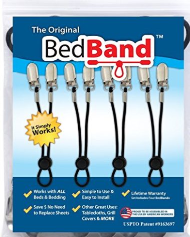 Bed Band Not Made in China. 100% USA Worker Assembled.. Bed Sheet Holder, Gripper, Suspender and Strap. Smooth any Sheets on any Bed. Sleep Better. Patented.,Black,1 Pack (4 Bands)