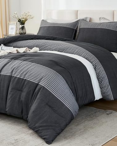 Litanika Twin XL Comforter Set Black White Grey - 2 Pieces Gray Twin Extra Long Size Lightweight Bedding Set, All Season Down Alternative Comforter