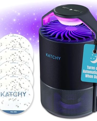 Katchy Midnight Indoor Insect Trap – Auto/Manual Mode – Blue Light & Fan Suction Catcher for Mosquito, Fruit Fly, Gnat, Fungus Gnat & Moth – Ideal for Kitchen & Indoor Plants (Black)
