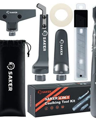 Saker Caulking Tool Kit-Aluminum 4 in 1 Sealant Finishing Tool Grout Remove Scraper Caulk Remover Glass Glue Angle Scraper for Bathroom,Kitchen,Floor,Window,Sink Joint,Frames Seal Silver
