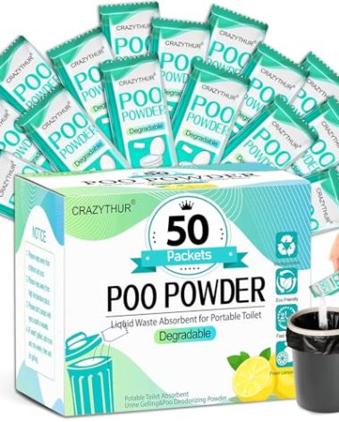 CRAZYTHUR Portable Toilet Gel, 50 Packets Camp Toilet Portable Gel, Poo Powder with Lemon Scent, Eco Gels for Portable Toilets Powder, Travel Toilets Gels for Outdoor Camping and Hiking