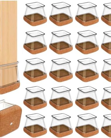 OCONDA 20 Pcs Chair Leg Floor Protectors for Hardwood Floors, Clear Rubber Furniture Sliders with Felt, Silicone Furniture Leg Caps Covers (Fit Square Diameter:1-1/16" to 1-7/16")