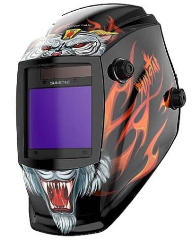 Sunstac Welding Helmet with Auto Darkening Large Viewing Screen 3.94"X3.27" True Color Solar Power, 4 Arc Sensor Wide Shade 4/5-9/9-13 for Stick/MIG/TIG/Cut